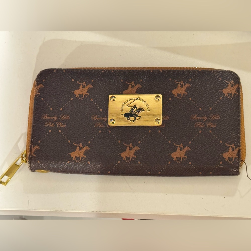 Vintage Beverly Hills Polo Club Brown and Gold  Zip Wallet